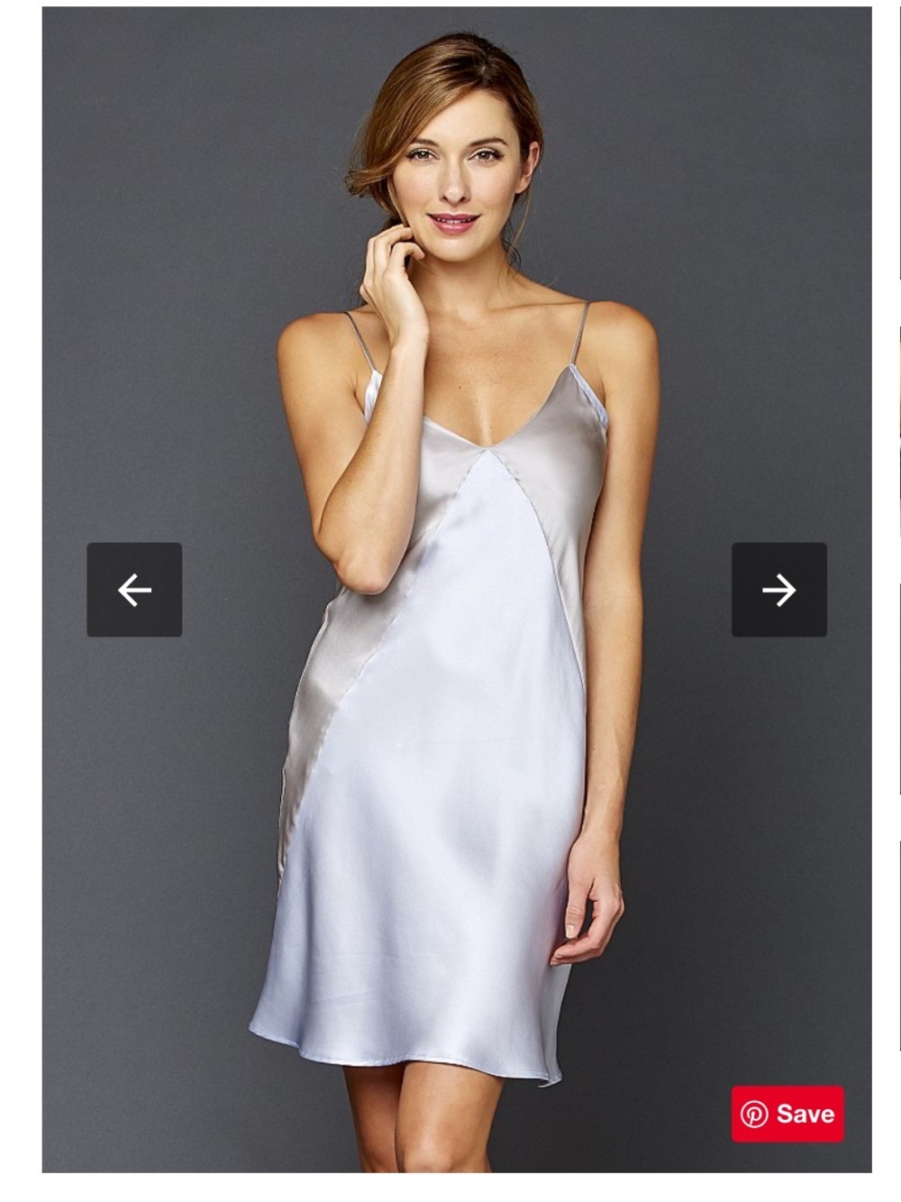 Julianna rae Silver Satin V-Neck Slip Chemise with Adjustable Straps